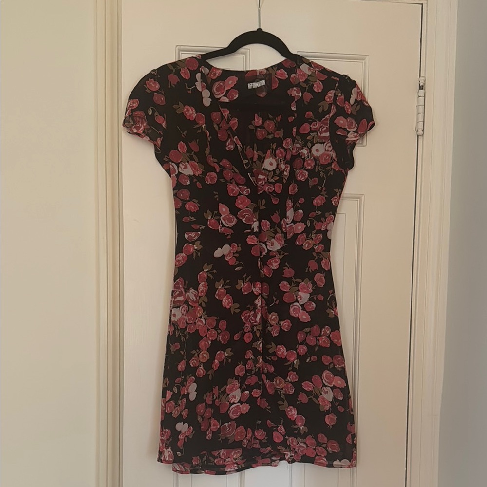 Reformation Black and Pink Floral Mini Dress